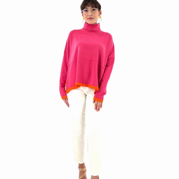 Thml Color Blocked Pink /Orange Turtleneck Sweater - Picture 2 of 5